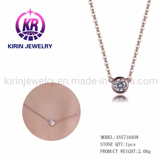 Collar con colgantes redondos de piedra grande y diamantes naturales personalizados de oro rosa